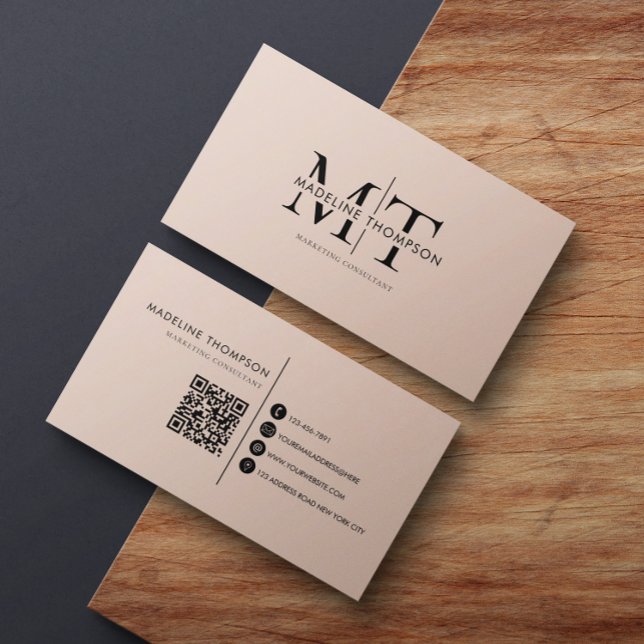 Modern Typografy Monogram Boho Cream QR-Code Visitenkarte (Von Creator hochgeladen)