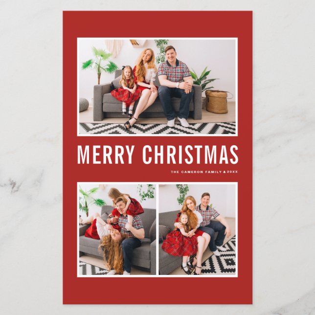 Modern Typografy Red Foto Christmas Card (Vorderseite)