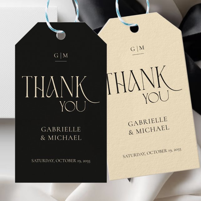 Modern Typography Black Cream Wedding Thank You  Geschenkanhänger (Von Creator hochgeladen)