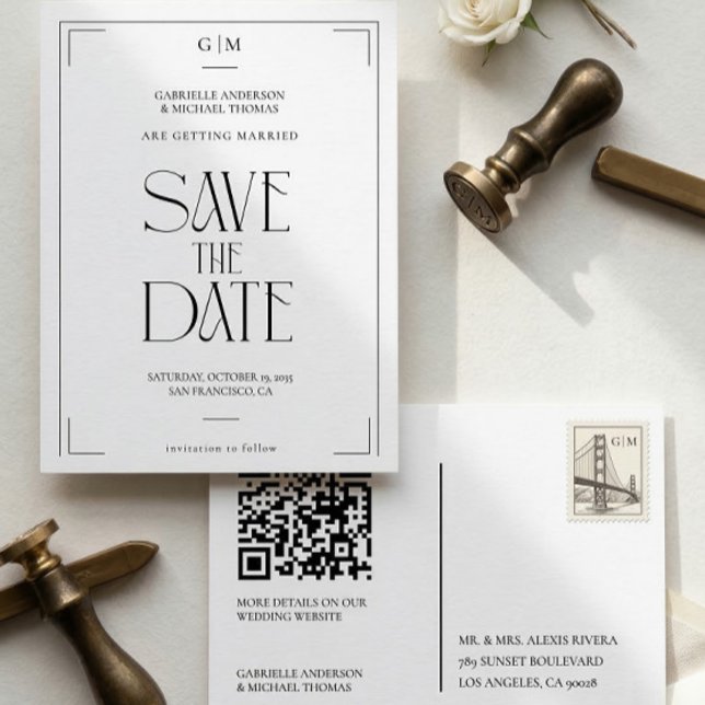 Modern Typography Black White Save The Date Postkarte (Von Creator hochgeladen)