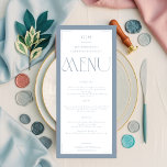 Modern Typography Dusty Blue Save The Date  Menükarte<br><div class="desc">Set the tone for your wedding celebration with this modern yet classic menu, presented in a sophisticated dusty blue. The elegant serif typography and the prominent couple's monogram create a refined and personalized feel for your special day. This menu is designed to elegantly list your culinary offerings, from delightful starters...</div>