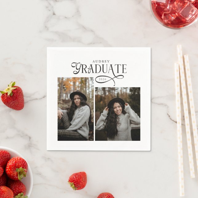 Modern Typography Graduate Photo Graduation Serviette (Beispiel)