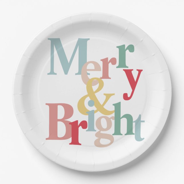 Modern typography Merry and bright Pappteller (Vorderseite)