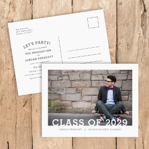 Modern Typography Photo Overlay Graduation Party A Ankündigungspostkarte