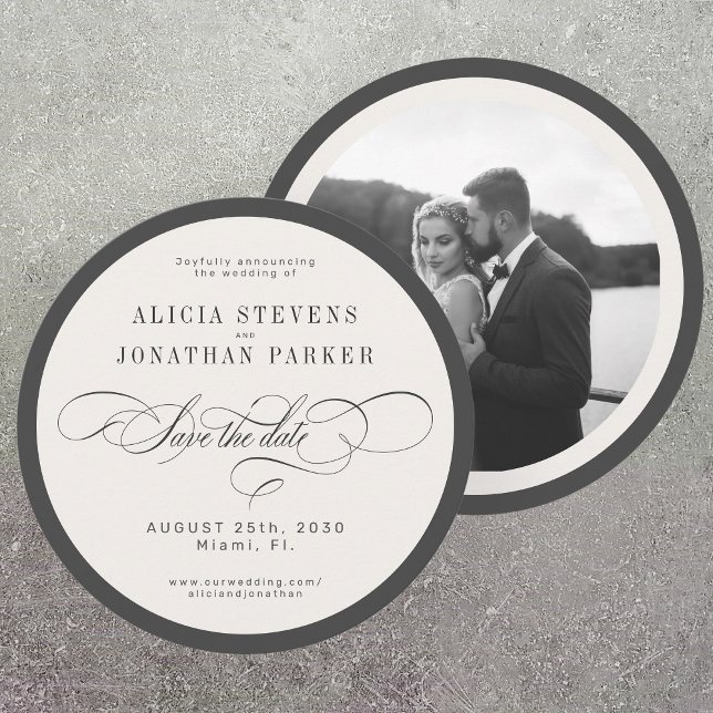 Modern typography photo wedding round circle save the date (Von Creator hochgeladen)