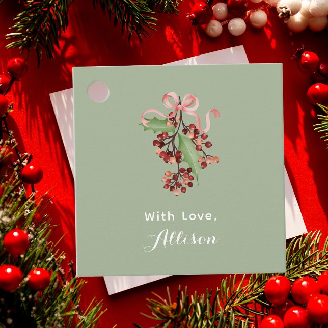 Modern Typography Watercolor Holly Berry Christmas Geschenkanhänger (Von Creator hochgeladen)
