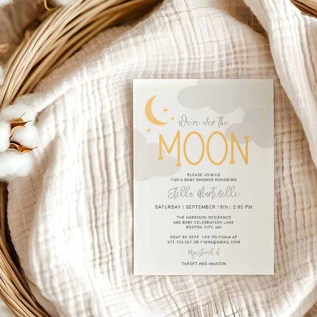 Modern über der Mond Babydusche Einladung (Modern Over The Moon Baby Shower Invitation)
