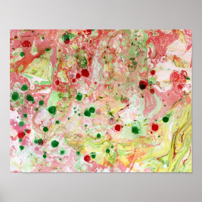 Modern und farbenfroh Abstrakt Art Grün Rosa Rot Poster (Vorne)