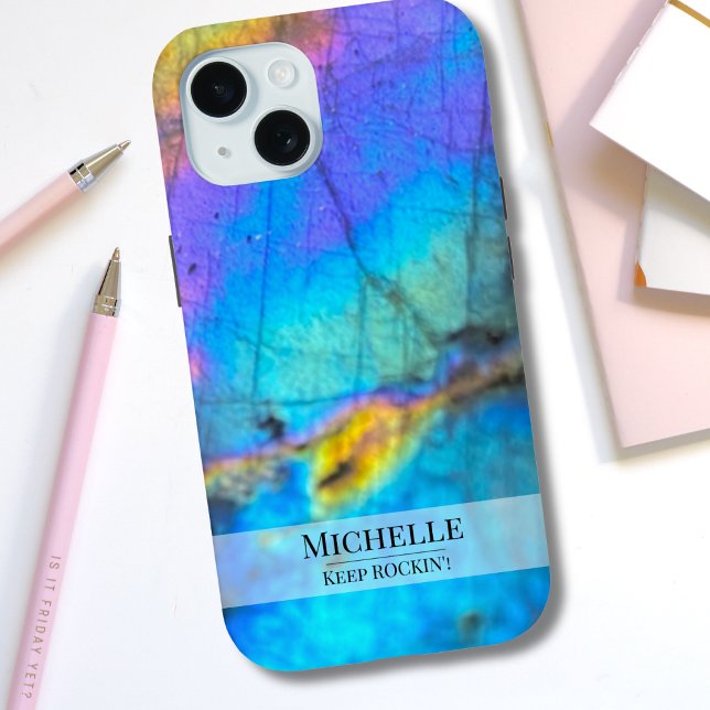 Modern und farbenfroh - Marmorstone Case-Mate iPhone Hülle (Trendy Modern Labradorite Stone Name iPhone 15 Case)