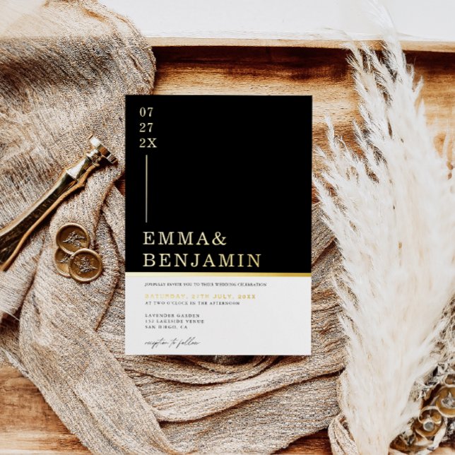 Modern und Minimalistisch | White Wedding Gold Folieneinladung (Von Creator hochgeladen)