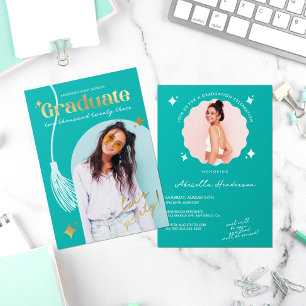 Modern und Retro Aquamariner Sparkle Abschluss Folieneinladung