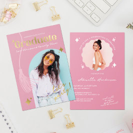 Modern und Retro-rosa Sparkle Abschluss Folieneinladung