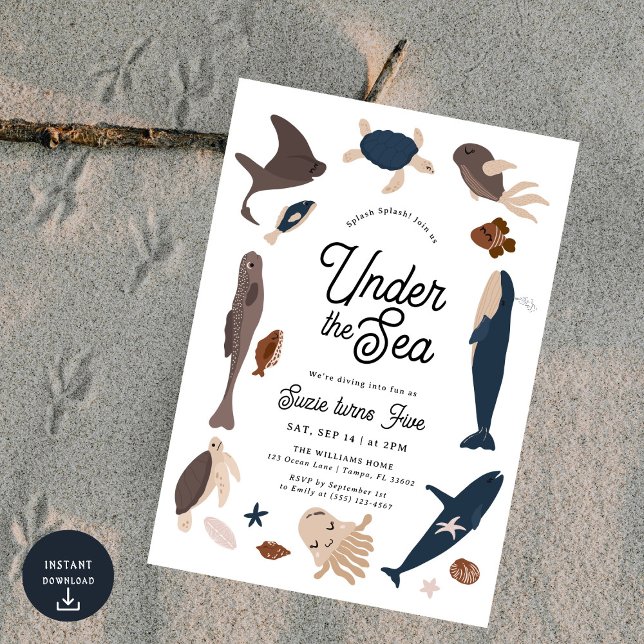 Modern Under the Sea 5th Birthday Einladung (Von Creator hochgeladen)