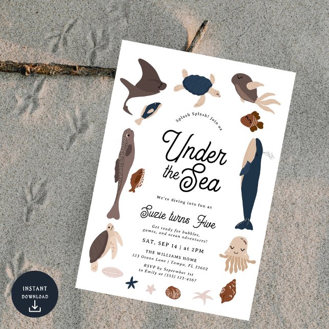 Modern Under the Sea 5th Birthday Einladung (Von Creator hochgeladen)