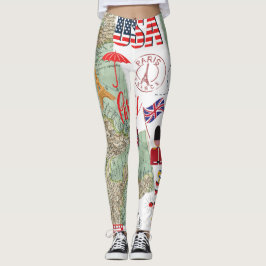 Modern Unique Design World Maps USA Traveller Leggings
