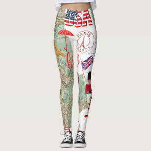Modern Unique Design World Maps USA Traveller Leggings