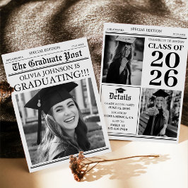 Modern Unique Fun Photo Newspaper Graduation Einladung