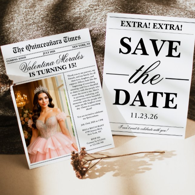 Modern Unique Newspaper Photo Quinceanera Einladung (Von Creator hochgeladen)