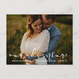 Modern unser Abenteuer-Save the Date Foto WEISS Ankündigungspostkarte