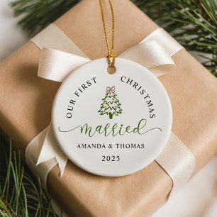 Modern Unser erstes Weihnachten verheiratet Foto Keramik Ornament