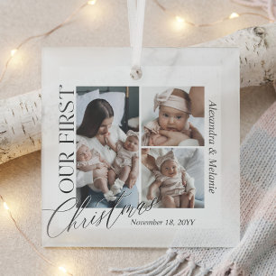 Modern Unser erstes Weihnachten Zwillings-Baby-Fot Ornament Aus Glas