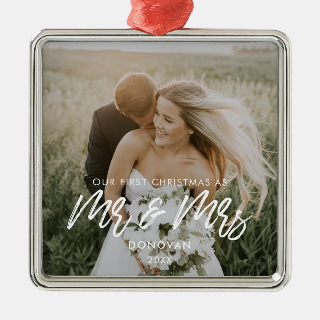 Modern Unser erstes Weihnachtsfest-Foto Ornament Aus Metall (Vorne)