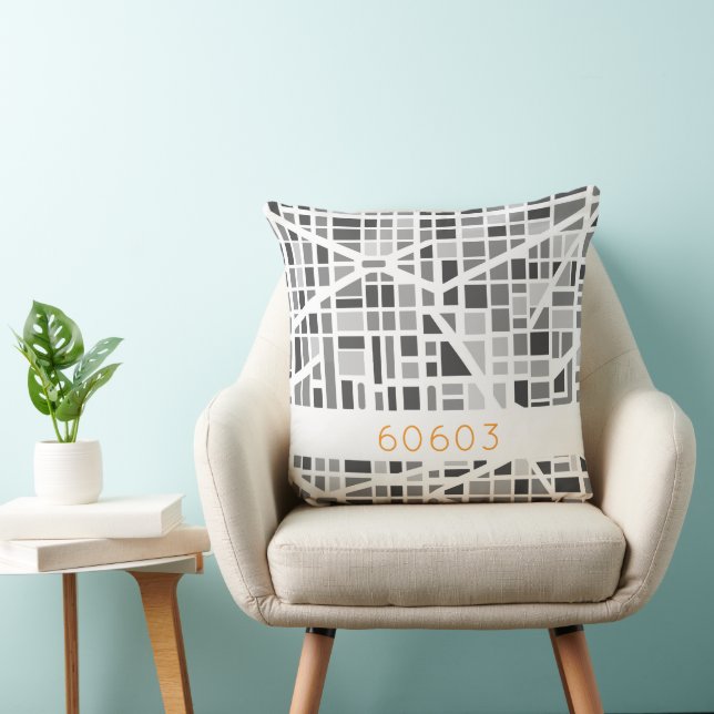 Modern Urban Map Grey White Architectural Zip Code Kissen (Stuhl )