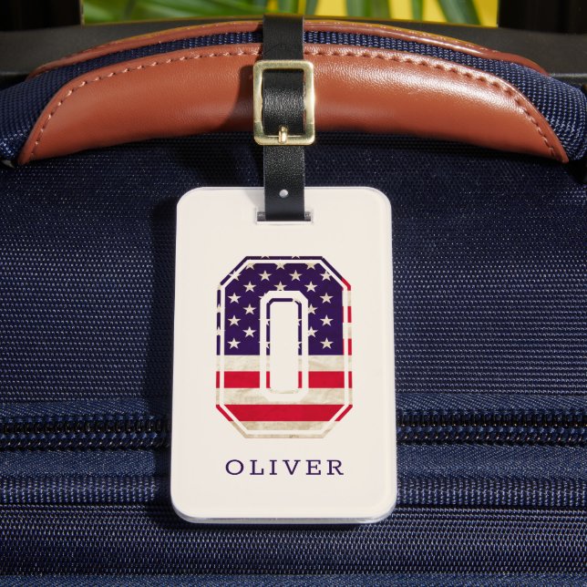 Modern USA Flag Monogram O Gepäckanhänger (Vorderseite Insitu 2)