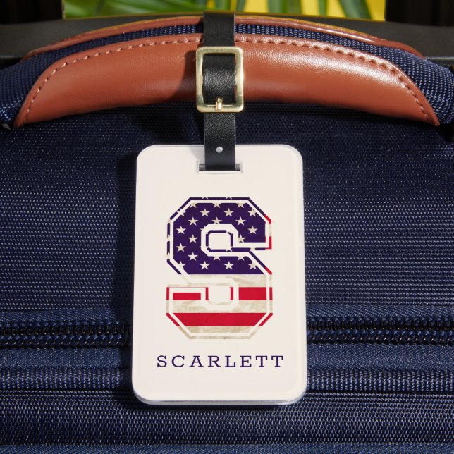 Modern USA Flag Monogram S Gepäckanhänger (Vorderseite Insitu 2)