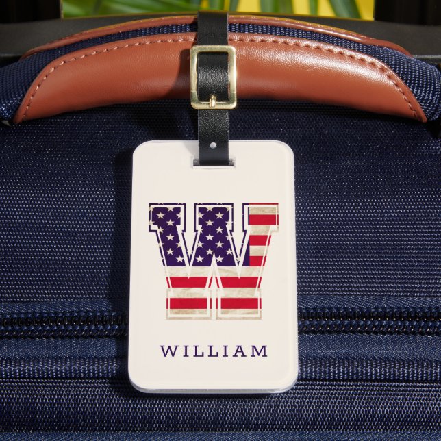 Modern USA Flag Monogram W Gepäckanhänger (Vorderseite Insitu 2)
