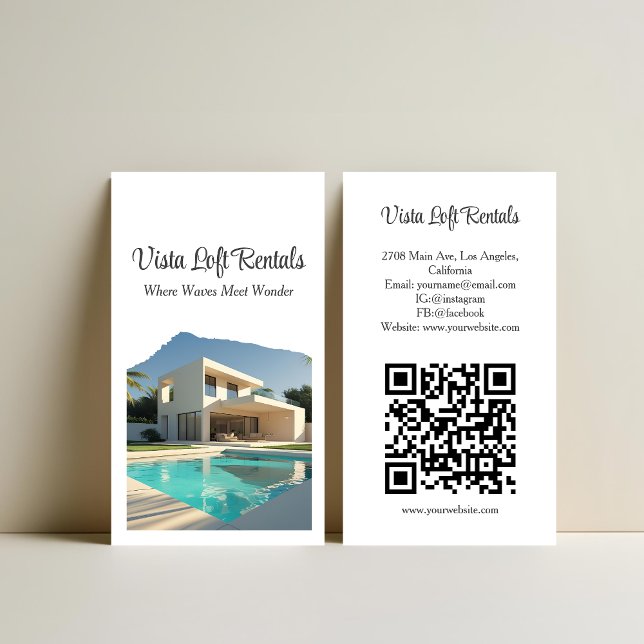 Modern Vacation Rental Guest House Photo QR Code Visitenkarte (Von Creator hochgeladen)