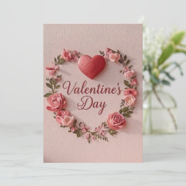 Modern Valentine’s Day Card – Red Heart & Flower Einladung