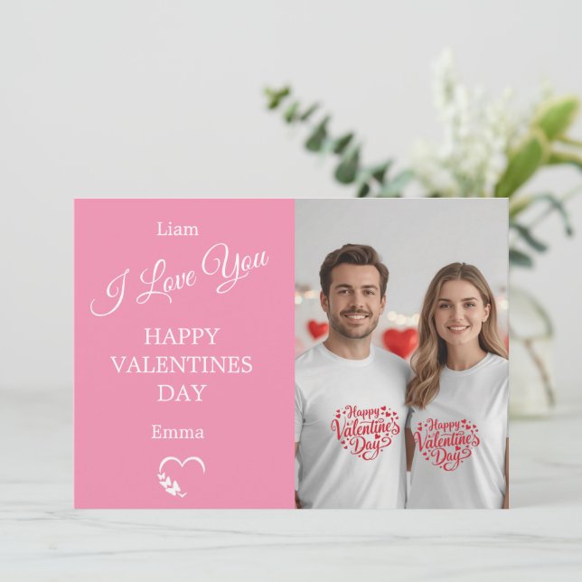 Modern Valentine’s Day Photo Card – Soft Coral Dankeskarte (Stehend Vorderseite)