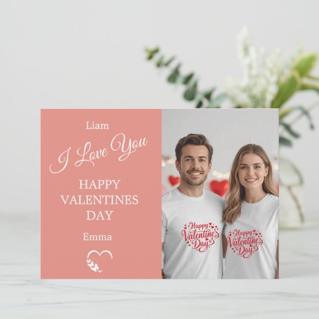 Modern Valentine’s Day Photo Card – Soft Coral Dankeskarte (Stehend Vorderseite)