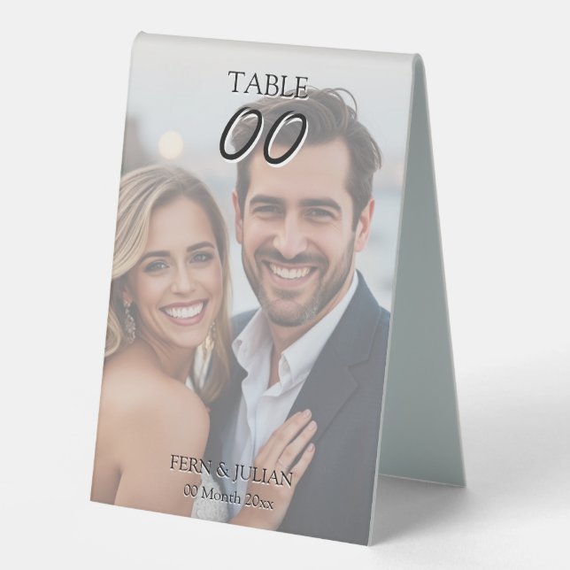 Modern velum wedding photo couples shower tischaufsteller  (Vorderseite)