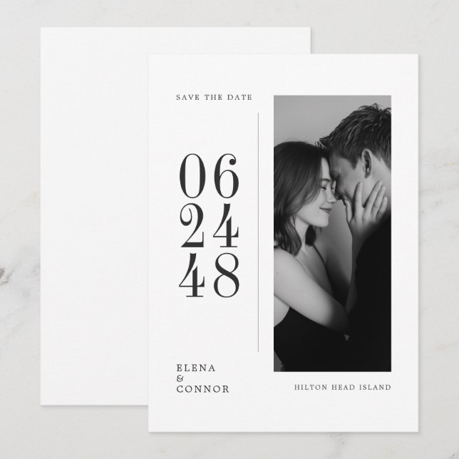 Modern Vertical Date Editorial Photo Wedding  Save The Date (Vorne/Hinten)