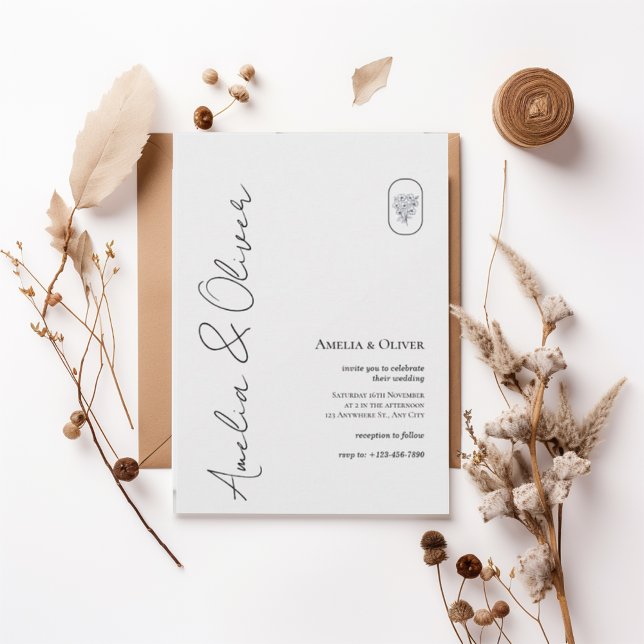 Modern Vertical Script Wedding Invitation Einladung (Von Creator hochgeladen)