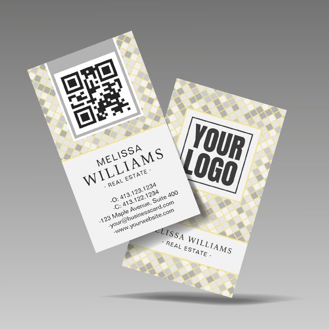 Modern Vertical Yellow & Gray Geometric  Visitenkarte (Von Creator hochgeladen)