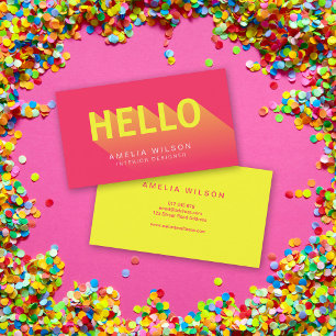 Modern Vibranding Pink and Yellow Hello Typografie Visitenkarte