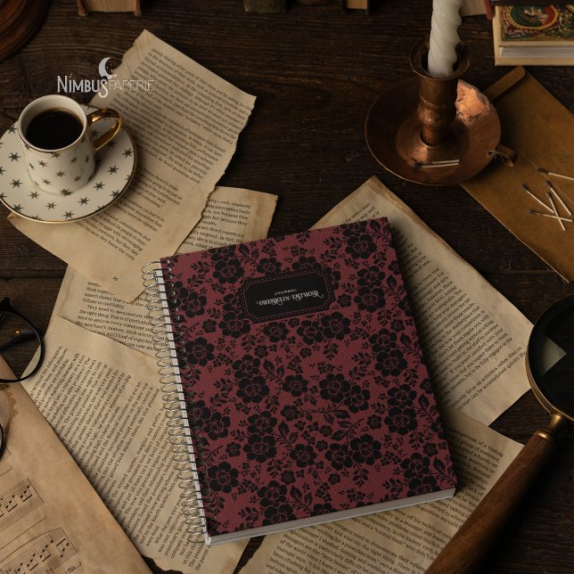 Modern Victorian Black Lace Deep Red Journal Notizbuch (Von Creator hochgeladen)
