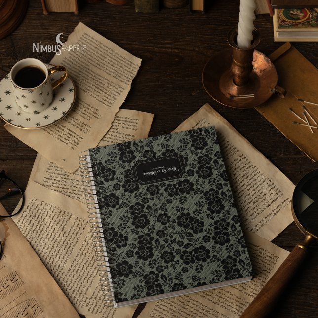 Modern Victorian Black Lace Sage Green Journal (Créateur téléchargé)