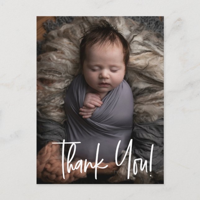 Modern Vielen Dank, dass Sie Script Baby Boy Foto  Ankündigungspostkarte (Vorderseite)
