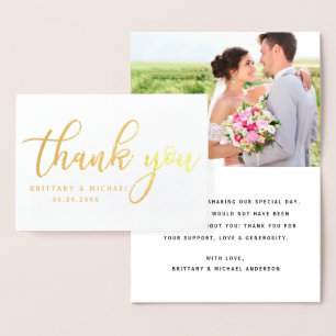 Modern Vielen Dank für Ihre Hochzeit Foto Gold B Folienkarte