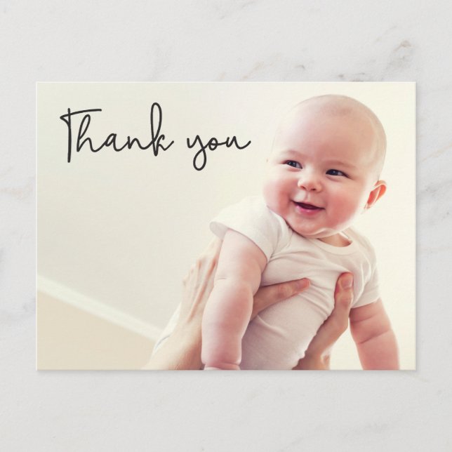 Modern Vielen Dank, Script Baby 2 Fotos Ankündigungspostkarte (Vorderseite)