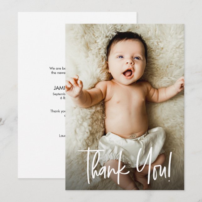 Modern Vielen Dank, Script Foto Baby Dusche Dankeskarte (Vorne/Hinten)