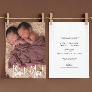 Modern Vielen Dank, Twin Baby Foto Personalisiert Dankeskarte
