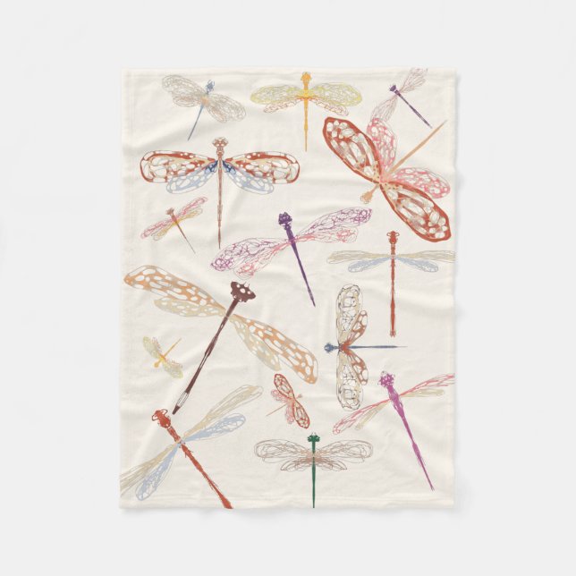 Modern Vintag Boho Pink Art Dragonfly Fleecedecke (Vorderseite)