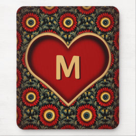 Modern Vintag Red Monogram Heart Mousepad