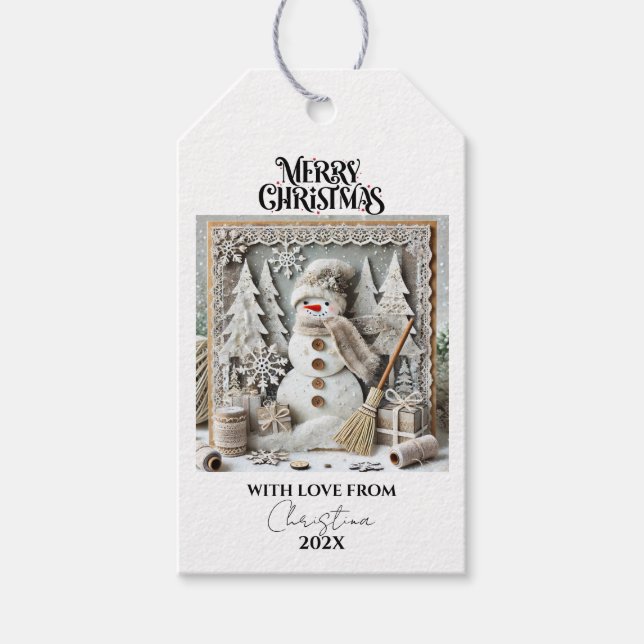 Modern Vintage Christmas Snowman Geschenkanhänger (Vorderseite)