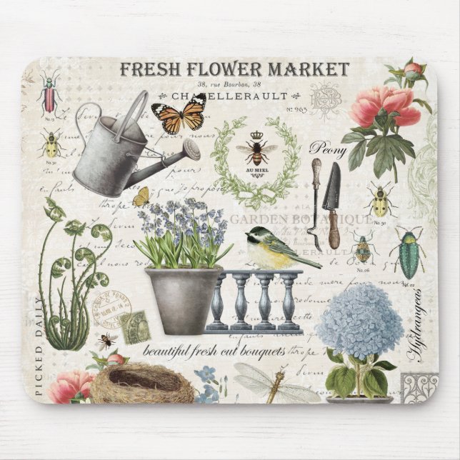 Modern Vintage french farmhouse flower garden Mousepad (Vorne)